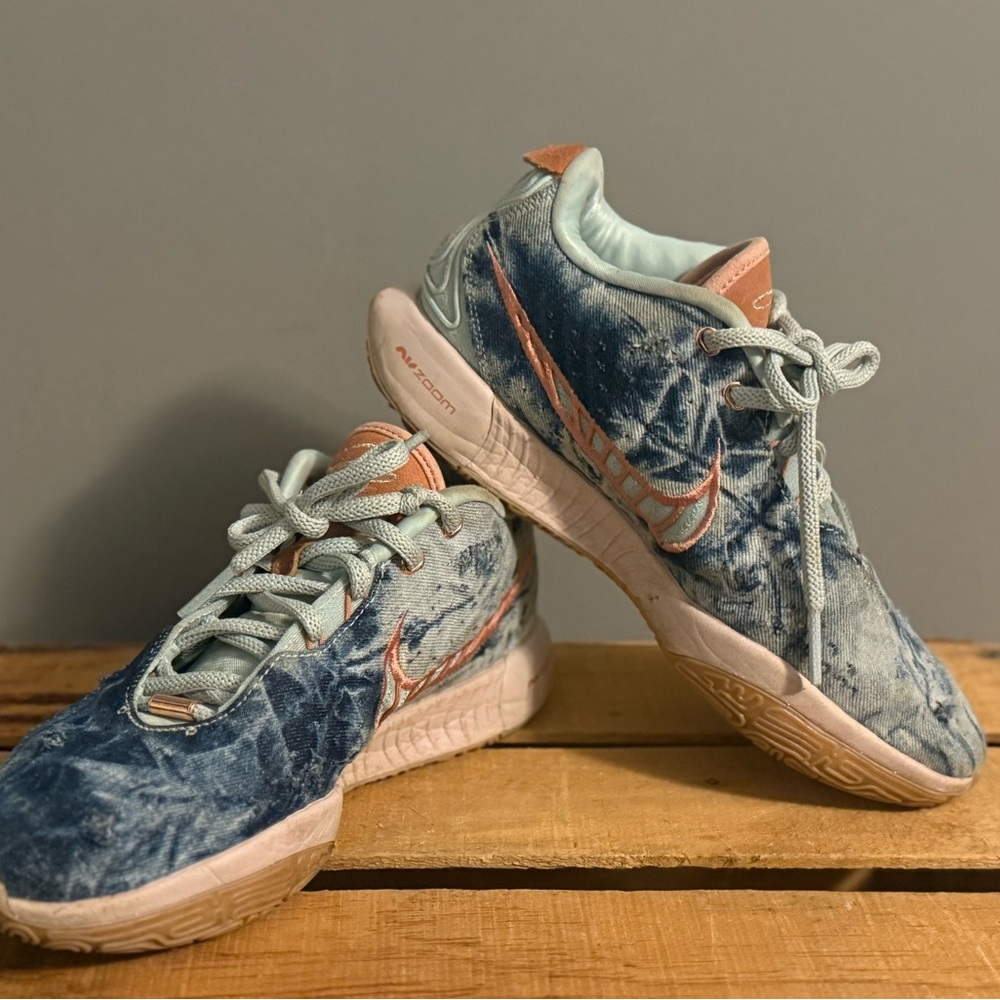 Nike LeBron Denim Blue and Coral Sneakers